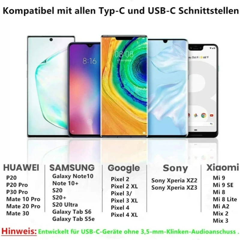 نوع USB من C إلى 8000 Aux محول الصوت ، شحن سماعة رأس لهواتف هواوي ، و شومي ، و S8 ، و S9 ، و S10 ، و A20 ، و A50 ، و A60 ، و A70 ، و A80 ، و A90 ، و Note 10 ، و 20