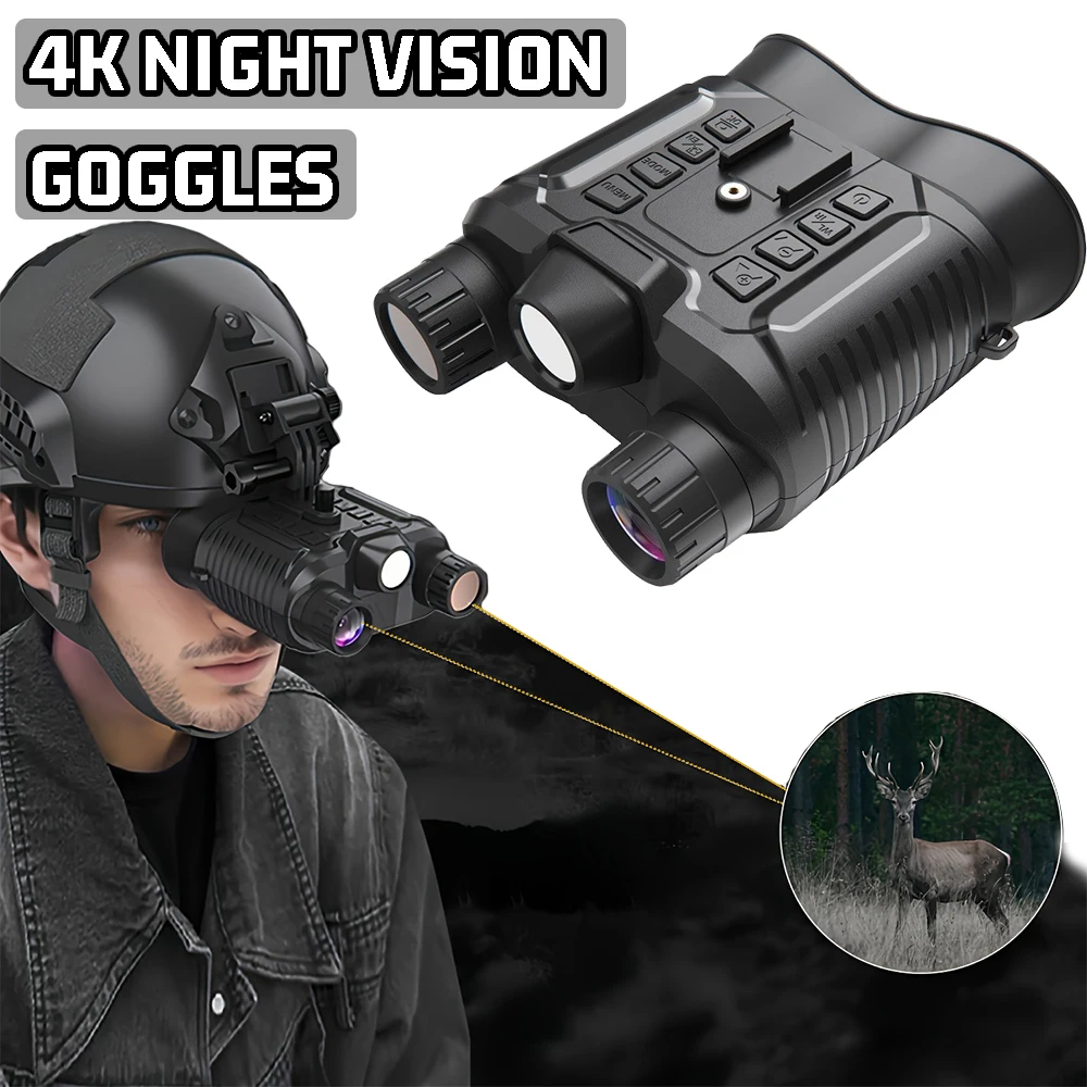 4K Night Binoculars with Head Strap Helmet Mounted Night Vision Goggles Tactical Waterproof NVG 8X Digital Zoom Night Vision