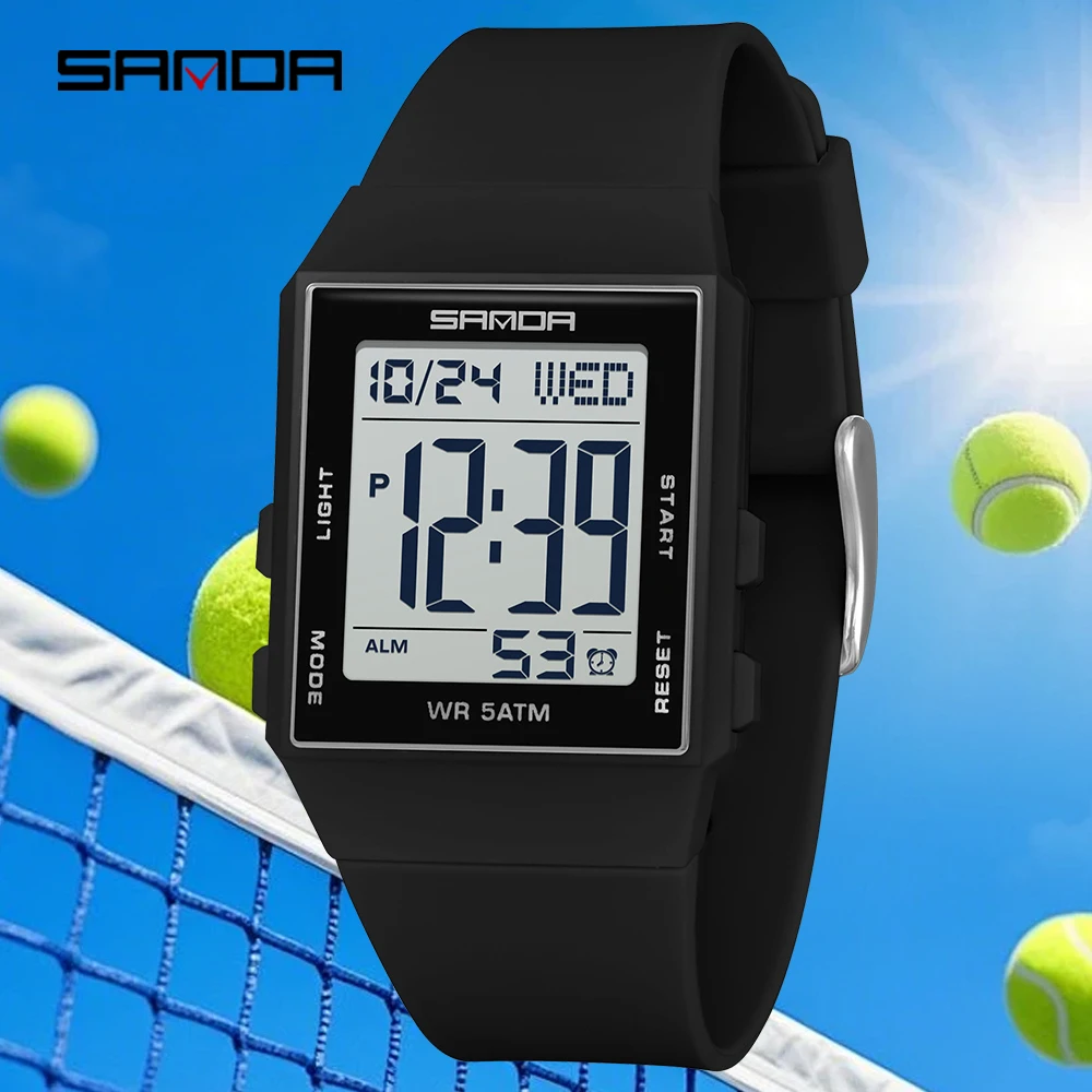

SANDA 6363 Casual Ladies Sports Wristwatch Luminous Waterproof Week Date Design TPU Soft Strap Digital Quartz Women's Wristwatch