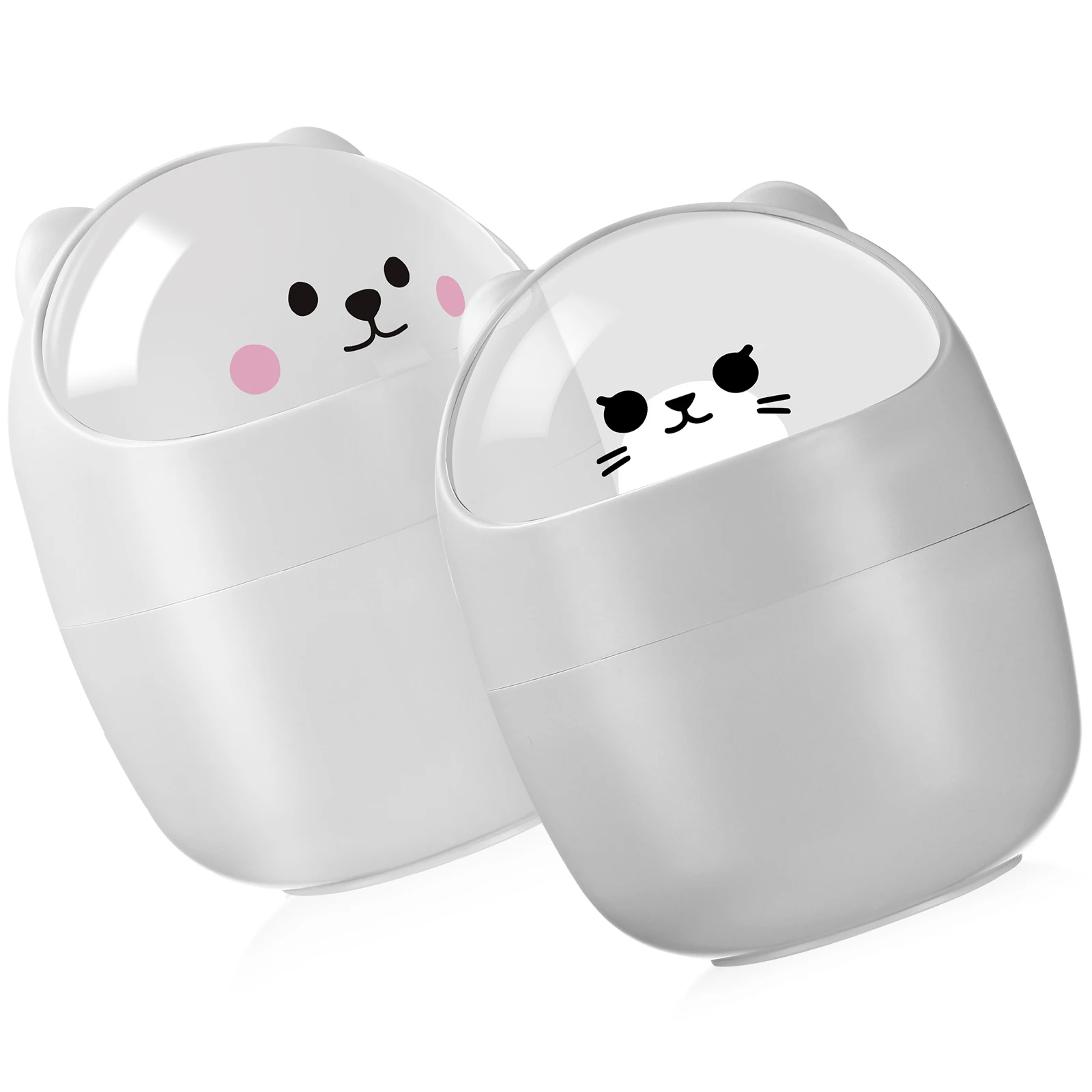 

2pcs Mini Desktop Trash Can Adorable Cat Shape Clamshell Lid Small Waste Basket For Office Bathroom Bedroom Countertop Compact