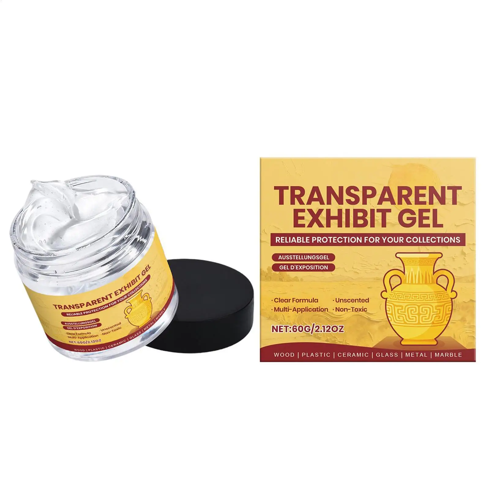 Pegamento transparente para exposiciones, Gel de calidad museística, 60g, adhesivo protector extraíble para antigüedades, colecciones de vidrio, decoraciones de cerámica, arte