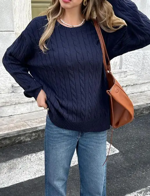 

Women's Sweater 2026 New Spring Autumn Solid Color Round Neck Versatile Long Sleeved Casual Daily Pullover Sweater