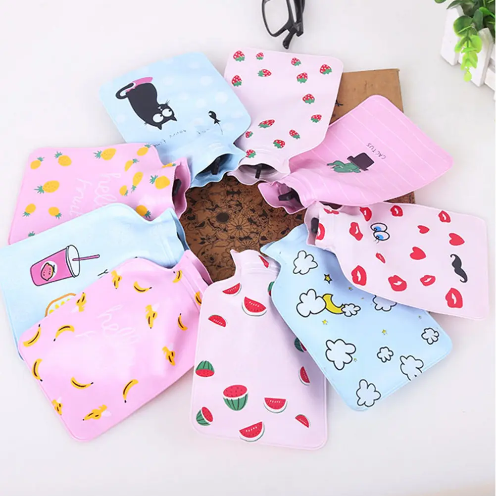 Mini Thick Cartoon Hot Water Bag Strawberry Explosion Proof Safe Reusable Hand Warmer Water Heating Bag for Winter Cold Use