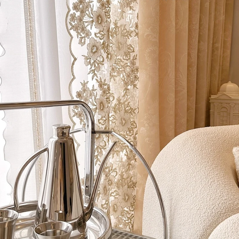 

Custom Size French Luxury Romantic Retro Jacquard Embroidered Lace Curtains for Living Dining Room Bedroom White Tulle Elegant