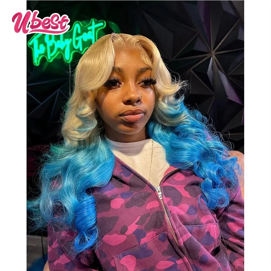 

Ubest Ombre 613 Blue Colored Body Wave 13x6 13x4 Lace Front Wigs Brazilian 100％ Human Hair Transparent Wig Pre Plucked For Women