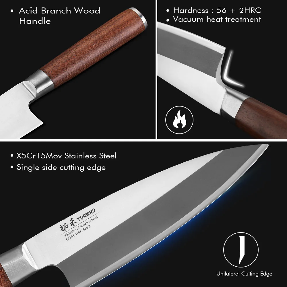 TURWHO 160mm Fish Head Knife X5Cr15MoV High Carbon Stainless Steel Kitchen Knives Japanese Filleting Sashimi Sushi Salmon Knife