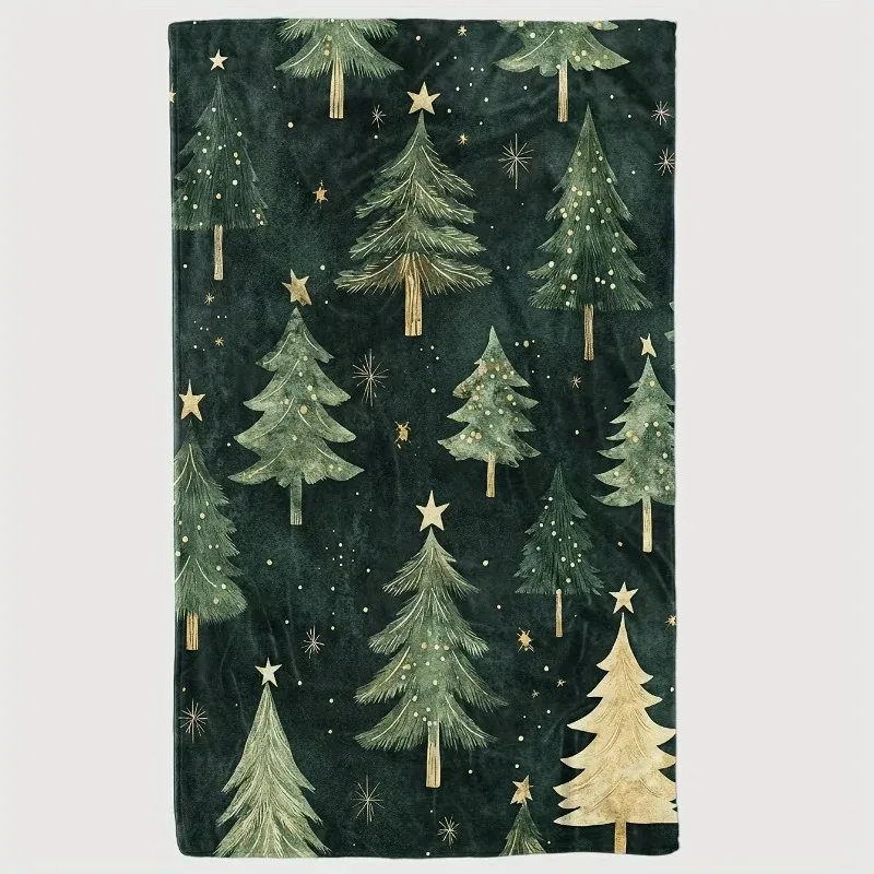 Manta de franela con estampado 2D de varios tamaños, diseño de árbol de Navidad verde, suave y cálido, para todas las