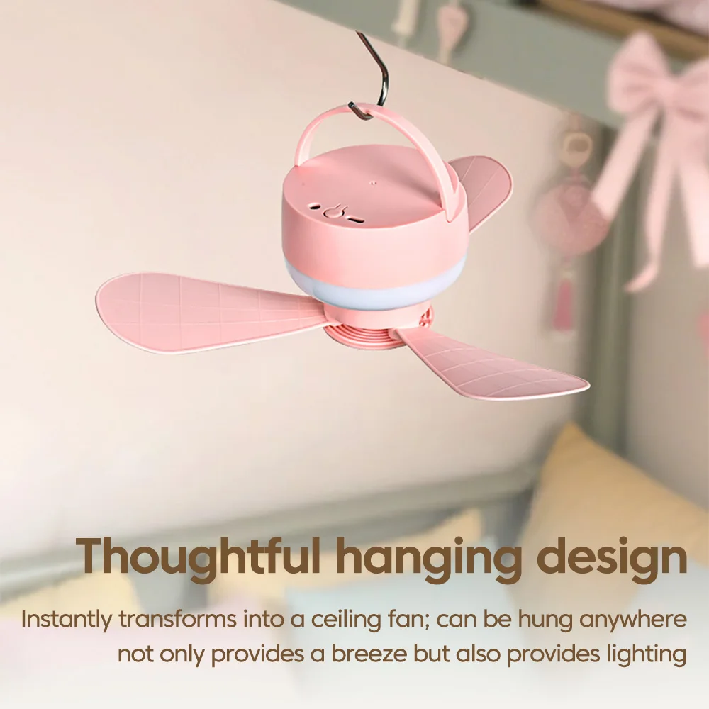 Portable With Remote Controlled Small Ceiling Fan Light Household Outdoor Camping Tent Student Dormitory Bed USBRechargeable Fan
