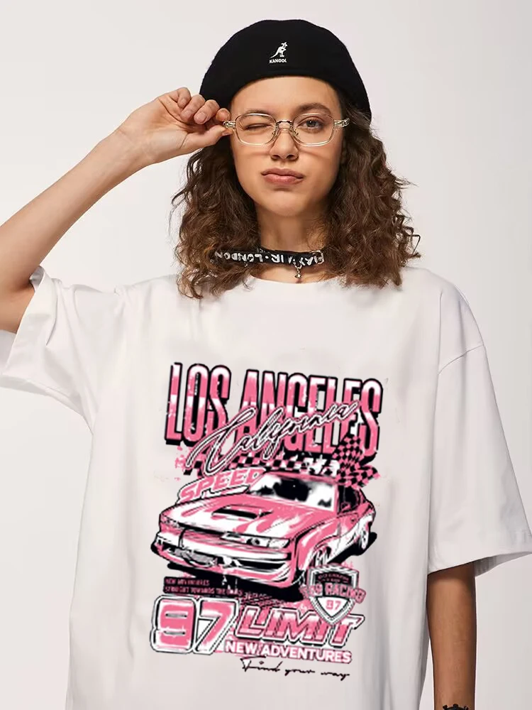 97Limited Los Angel Cotton Material Retro  Cute T Shirts O-neck Casual Summer Woman Tshirts  Fashion Streetwear Kawaii Clothes