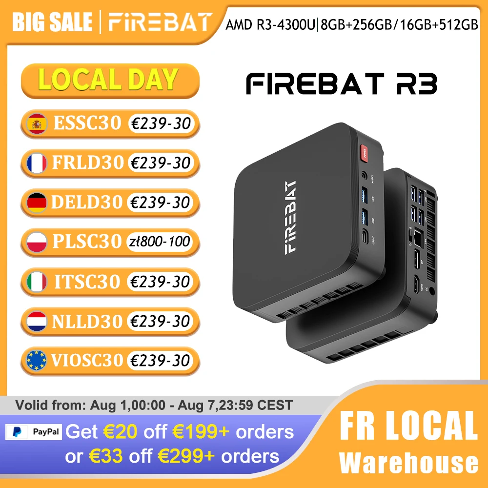 FIREBAT R3 Mini-PC AMD Ryzen 3 4300U 8 GB 16 GB LPDDR4 RAM 256 GB 512 GB SSD M.2 SATA Windows 11 Pro Desktop-Computer WiFi6 BT5.2