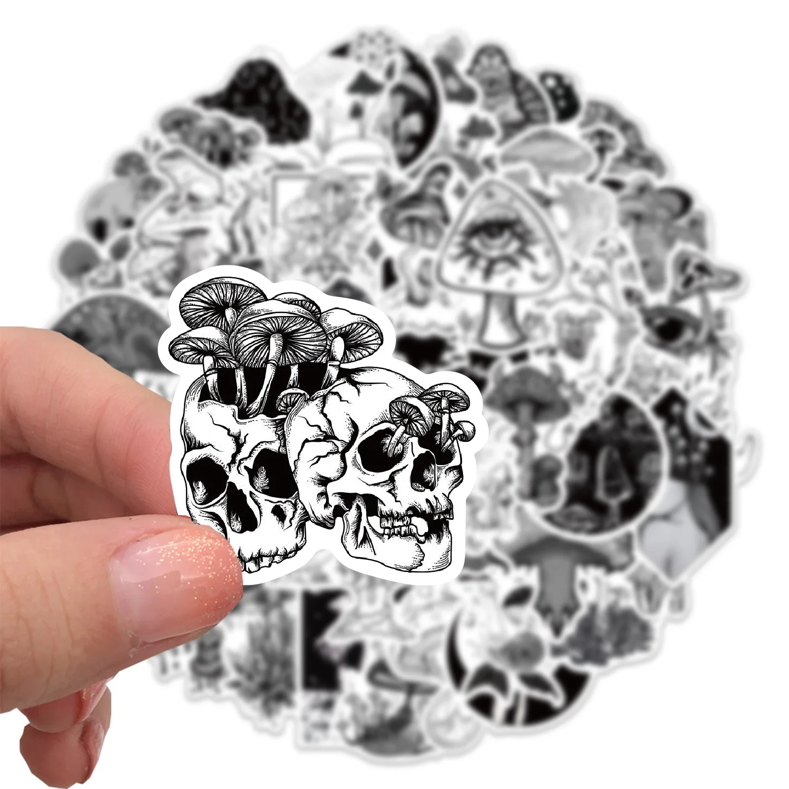 10/30/50PCS Black White Gothic Mushroom Stickers Aesthetics Magic Plant Funny Anime Stickers Phone Laptop DIY Waterproof Decals