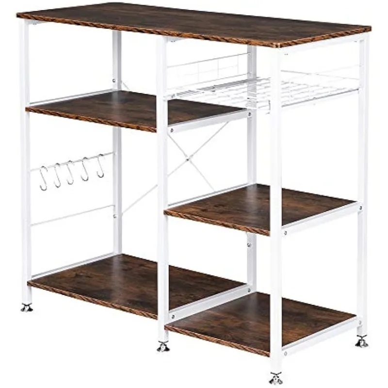 

Baker's Rack Utility, Rustic Brown 3-Tier 4-Tire Industrial Kitchen Storage Microwave Oven Stand Storage Workstation Shel