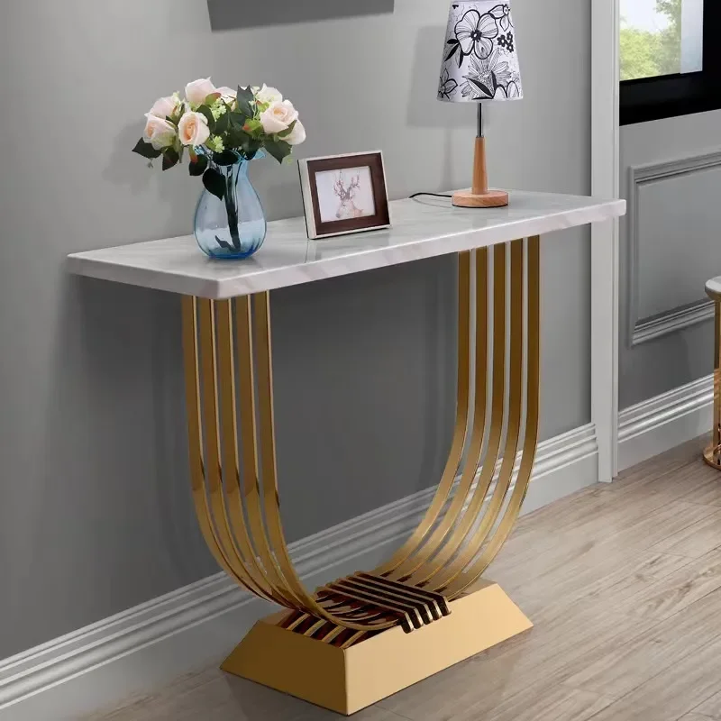 Stainless Steel Marble Entrance Table for Wall Mounting Nordic Modern Simple Corridor Entry Table Light Luxury Hallway