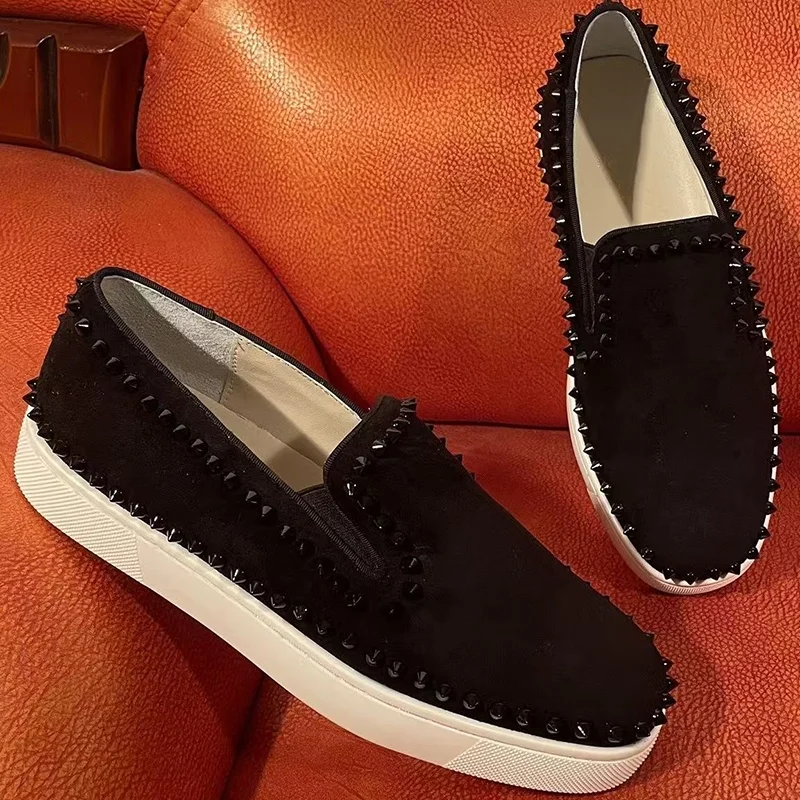 men's casual hip hop rock spikes shoes slip-on cow suede leather rivets shoe flats platform studded loafers designer footwear - Image 2