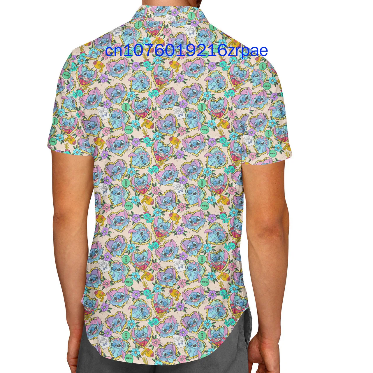 New Disney Tattoo Hearts Stitch 3D Print Men's Button Down Short Sleeve Shirt