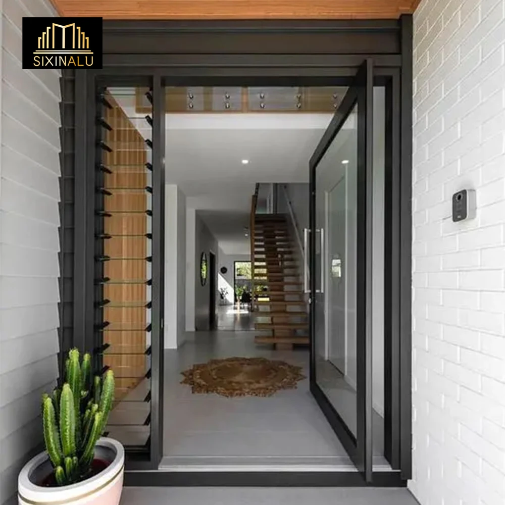 Sixinalu Pivot Door Custom Exterior Entry Doors Front Alumium 75mm 2.2mm Double Glass 5mm Push Pull Door Rotating Home Decor