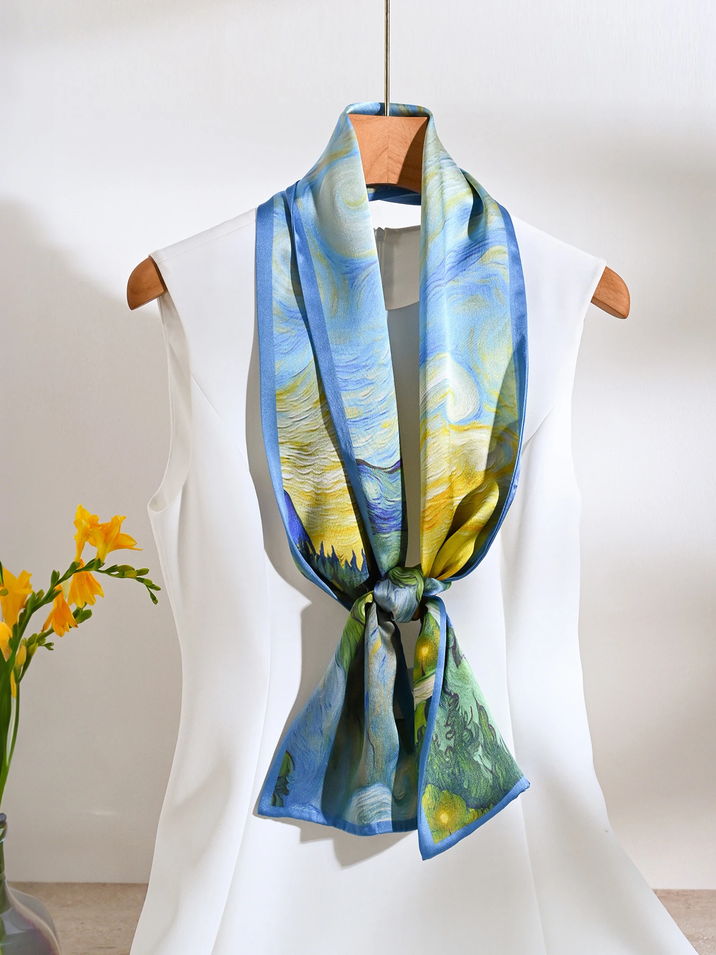 エレガントなロングシルクスカーフ-レディース-ネクタイ風-おしゃれなシャツアクセサリー-高級感のある細めのシルクスカーフ-すべての年齢層向け