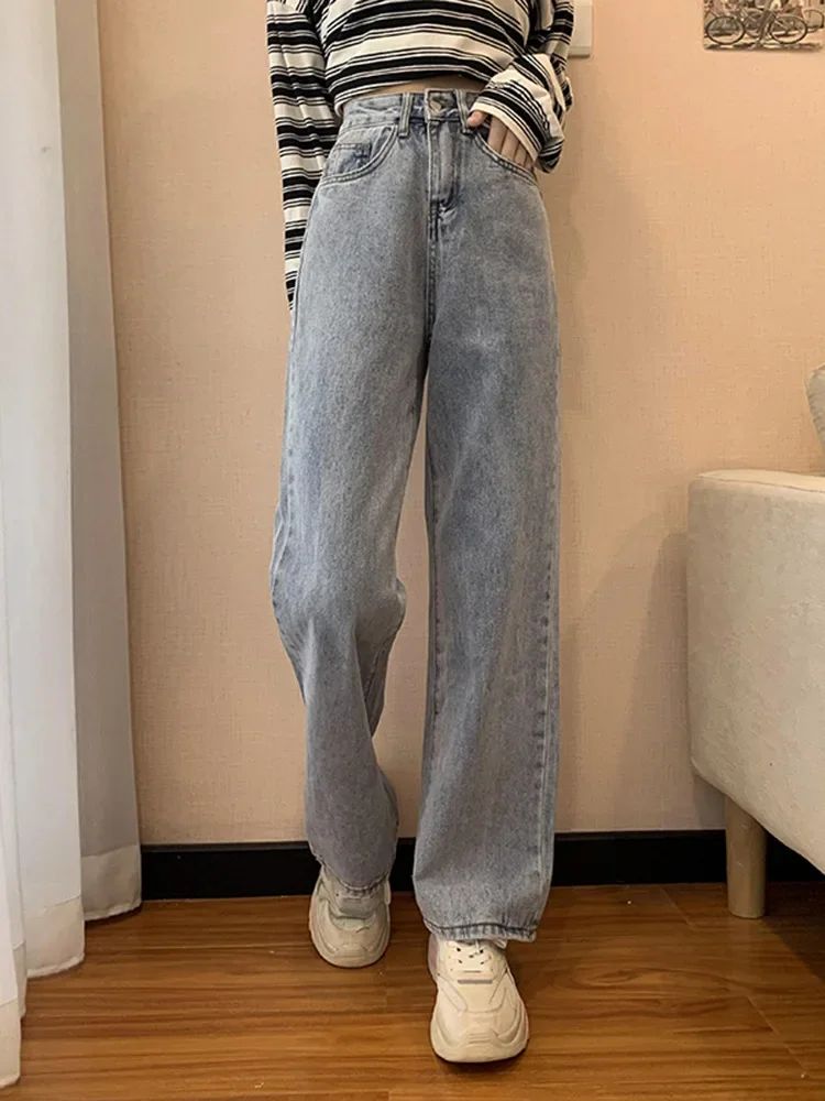 High Waisted Jeans for Women Clothing Blue Black Straight Leg Denim Pants Trousers Mom Jean Baggy Trousers Full Length