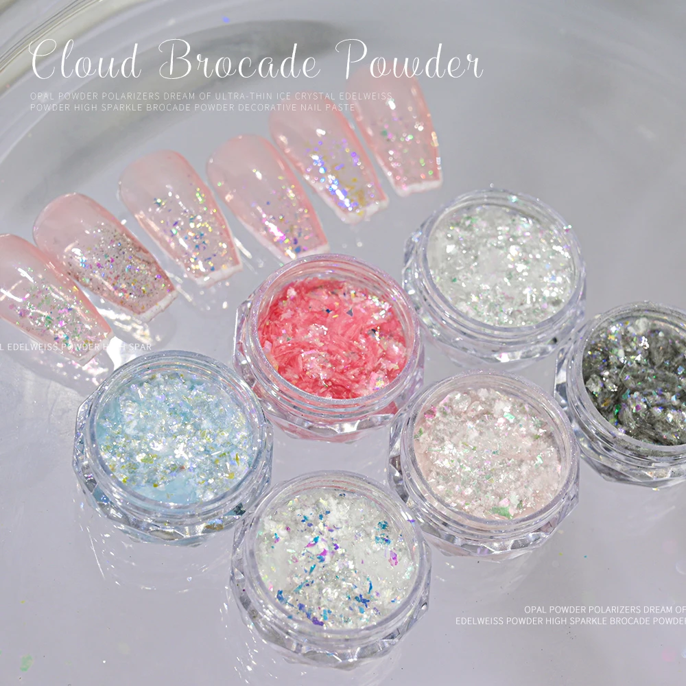 Aurora Iridescent Opal Nail Glitters Mermaid Chrome Powder Reflective Edelweiss Ice Snow Nails Flakes Gel Polish Decor Set Flash