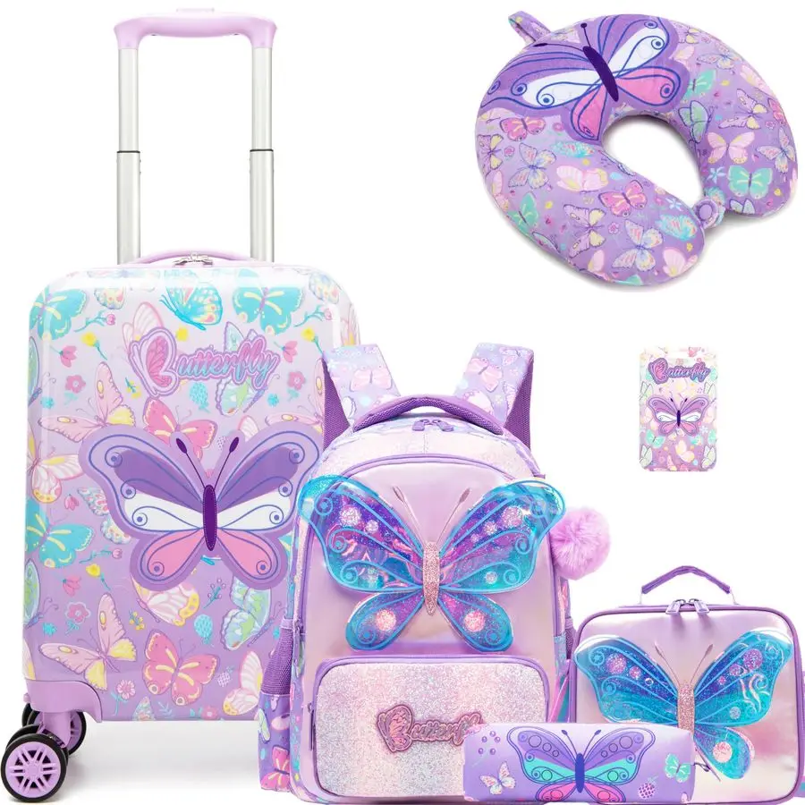 

Luggage Set 5 Piece Suitcase Set 16 Hardside Luggage with Spinner Wheels Girls Carry on Toddler Travel Rolling Suitcase Carry on