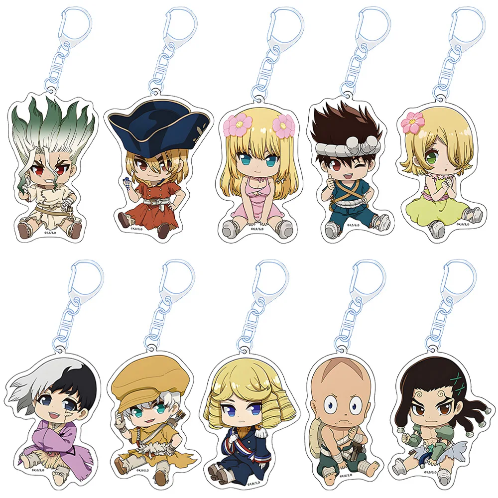 Dr.STONE character Senku Ishigami Taiju Oki Kohaku Chrome Ginro Minami Hokutozai cute Anime Toy figures Acrylic keychain pendant