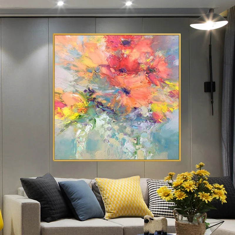 Abstract Floral Oil Painting Hand Painted Colorful Flower Wall Art On Canvas Plant Artwork Home Living Room Bedroom Office Decor