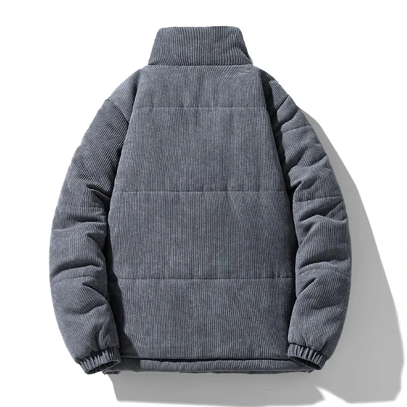 Jaket korduroi pria musim gugur musim dingin, mantel bantalan hangat pria kerah berdiri bisnis Retro modis warna polos baru