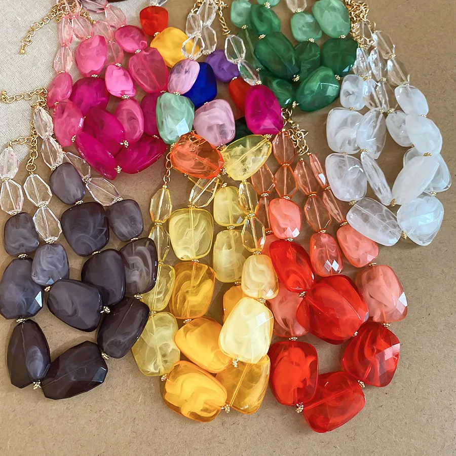 البوهيمي الاكريليك متعدد الطبقات المختنق القلائد للنساء غير النظامية الملونة عقد من اللؤلؤ مبالغ فيه اكسسوارات حفلات الزفاف F #4