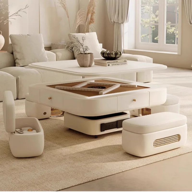 Mahjong table, lift, coffee table, dining table, all-in-one automatic, multi-function, fire