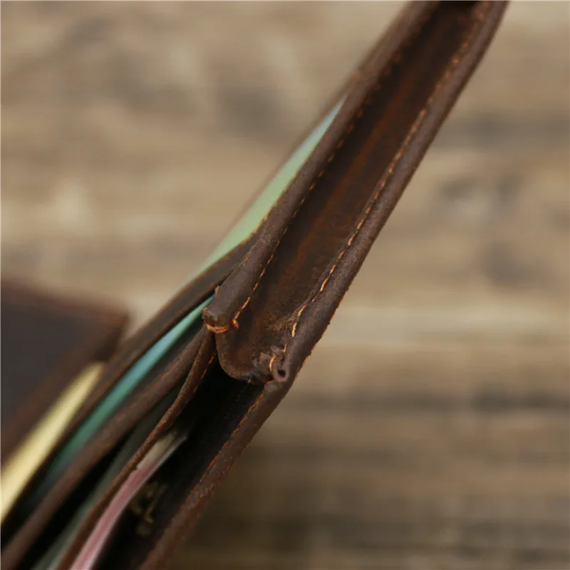 Men's Genuine Leather Wallet Wallet Wallet Mad Horse Leather Cowhide Retro Dark Handheld Bag Clip Fashion