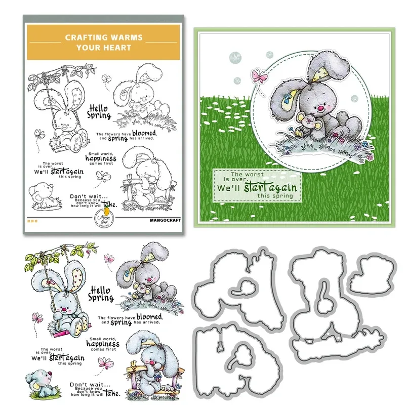 Spring Rabbits Mouse Cutting Dies Clear Stamp DIY Scrapbooking Metal Dies Silicone Stamp For Card