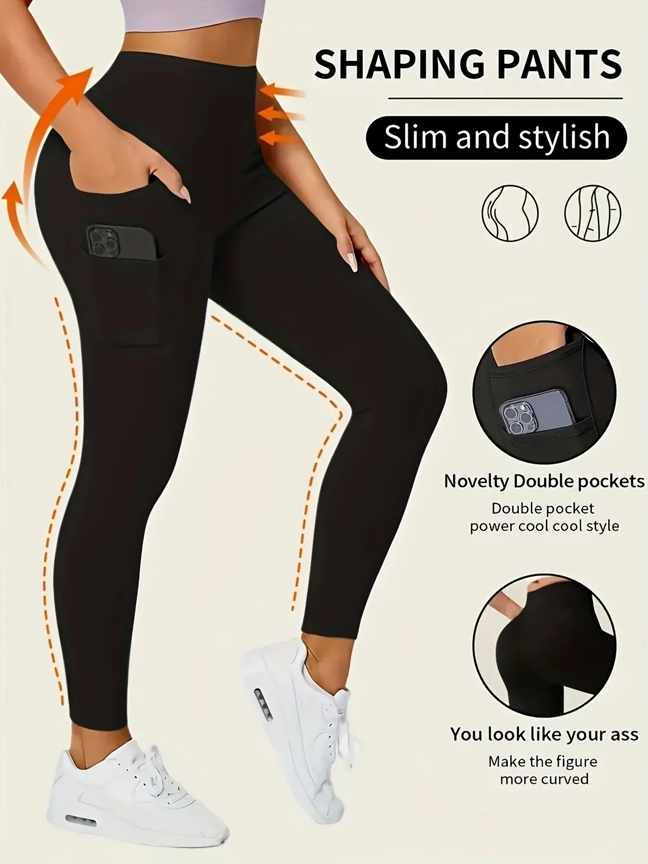 Women's High-Waisted Yoga Leggings with Pockets - Ultra-Stretch Slimming Workout Pants, All-Season Black Athletic Wear for Gym,