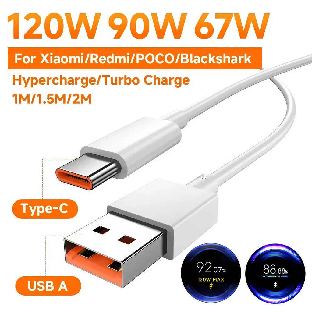120W 100W 90W 67W 6A Turbo Fast Charging Type C USB Cable For Xiaomi 11 12 13 14 15 17 Redmi Note 11T 12 13 14 POCO X5 X6 X7 Pro