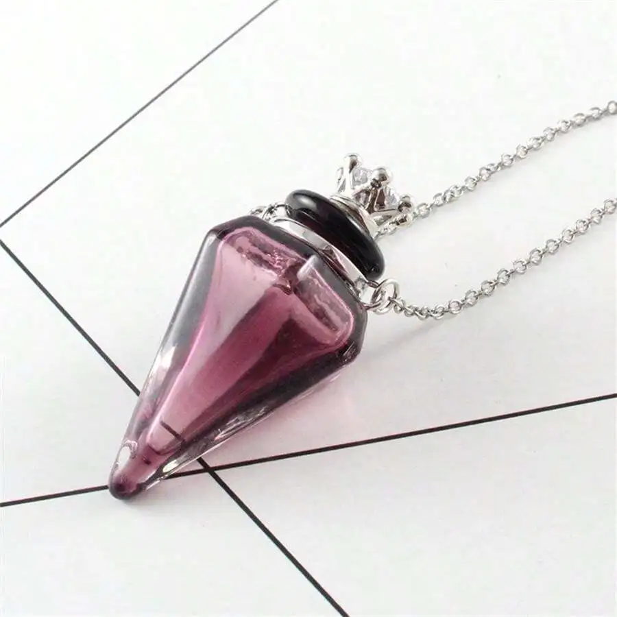 

1pc Purple Glass Vial Pendant Necklace With Titanium Steel Chain, For Perfume & Essential Oils, Suitable For Unisex, Gift For Fr