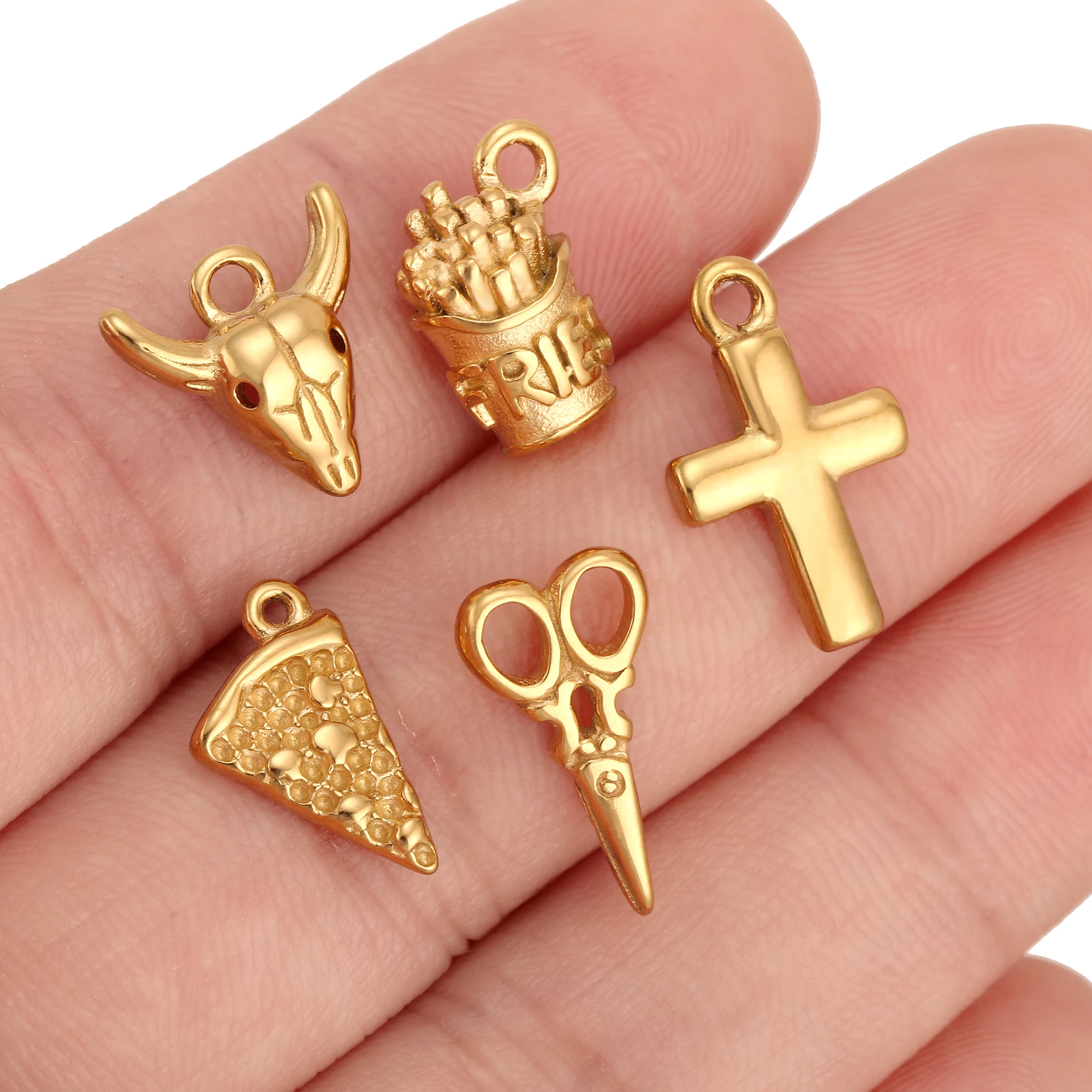 3Pcs Mini Girl/Dog/French Fries/Gothic Heart Charm Stainless Steel Small Pendant DIY Earring/Necklace Jewelry Making Accessories - Detail 1