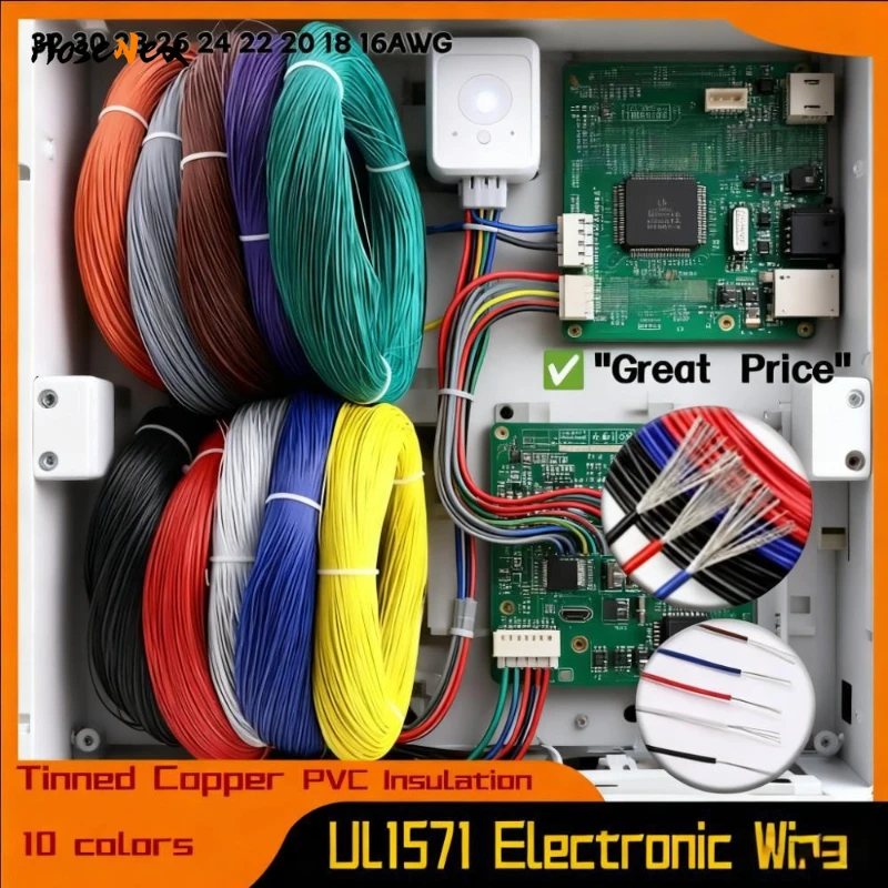

UL1571 PVC Insulated Tin Plated Copper Wire 32-16AWG Flexible Electronic Cable for LED Strips DIY Projects Automotive Cables