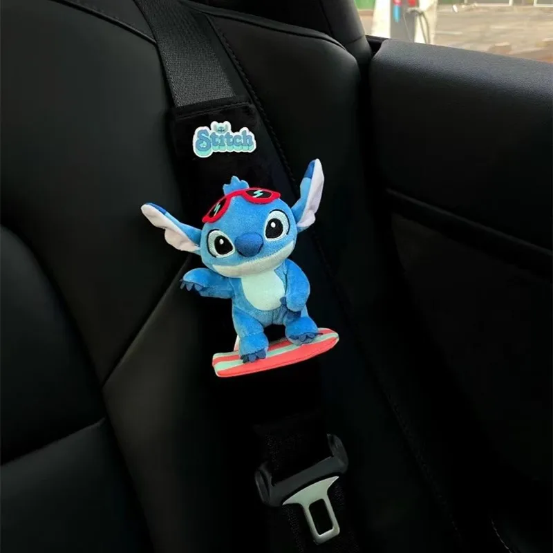 Kawaii Disney Cute Stitch Seat Belt Plush Protector for Seat Car Styling Accessories Automotive Seat Belt Plush Cover Shoulder