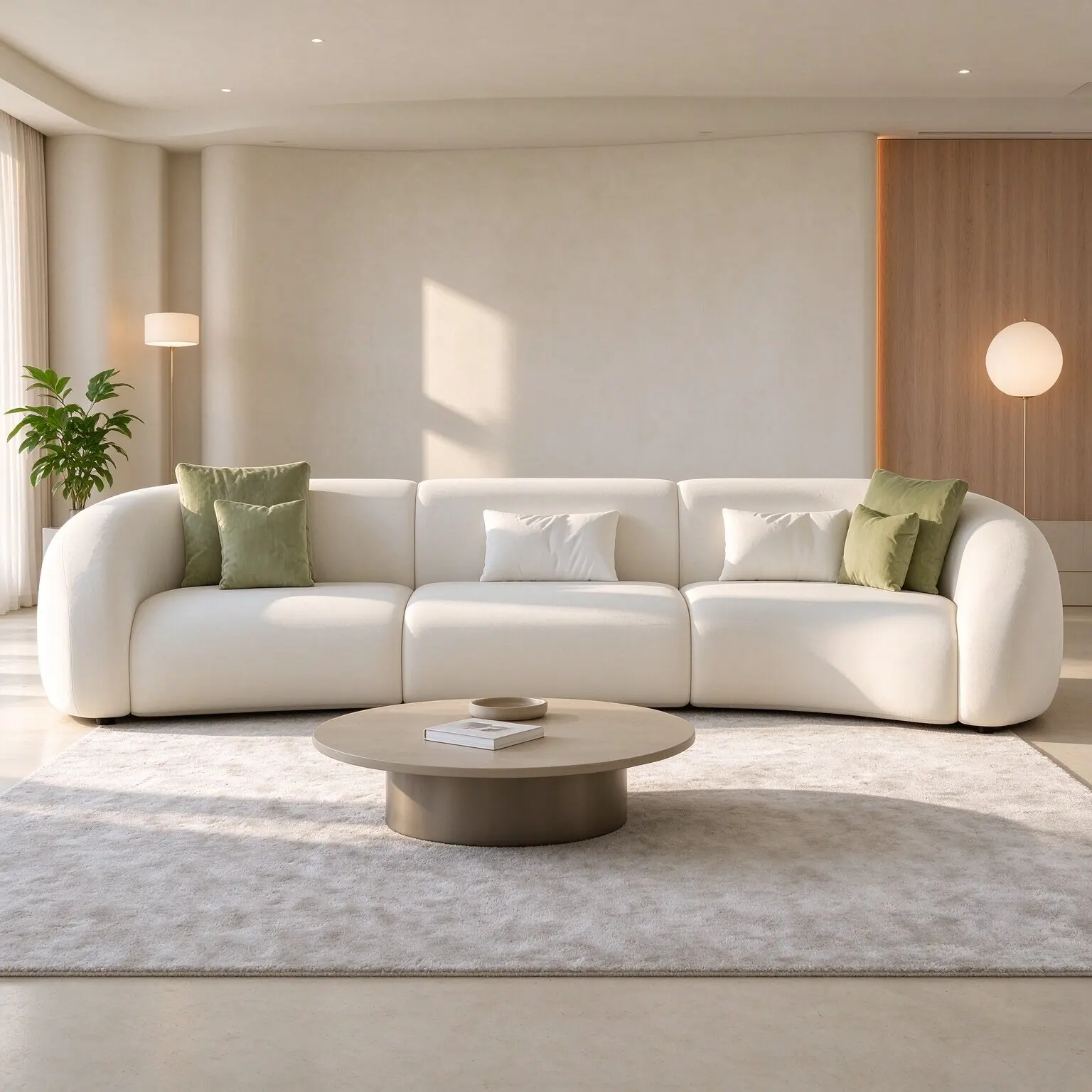 Curved Modular Vacuum Packed Compressed Sofa, Cream Boucle Fabric Sofa in Box, Living Room Hotel Sectional Couch with Pillows