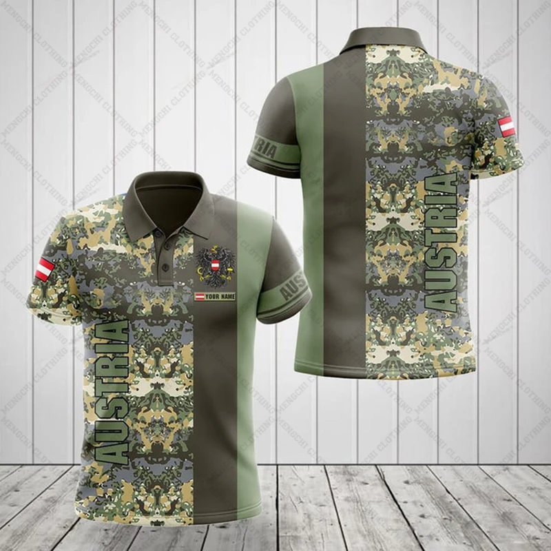 Custom Name Austria Camouflage Polo Shirts Summer Cool Racing Sportswear Unisex Outdoor Casual Streetwear Loose Oversized Jersey