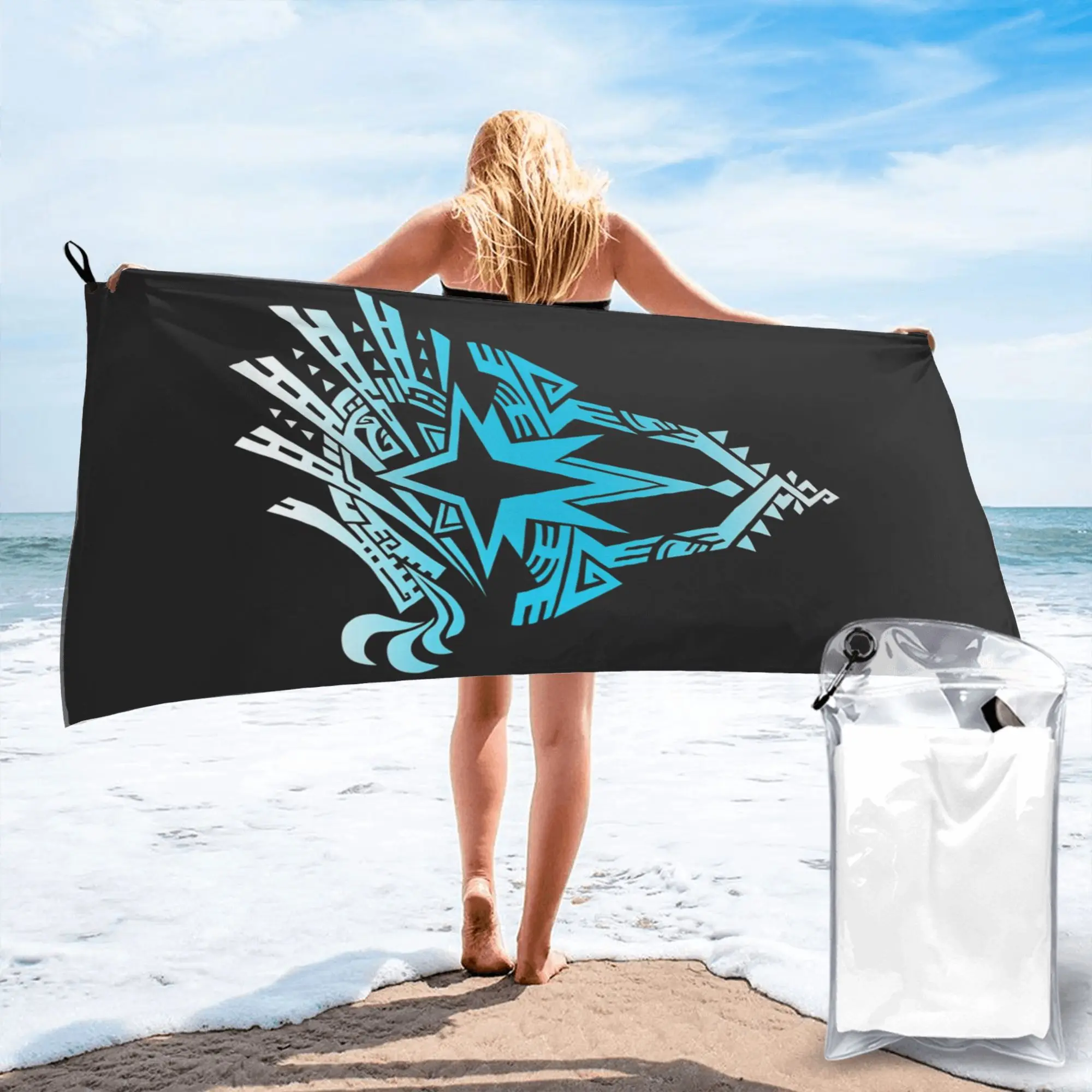 Toalla de playa con logotipo de Monster Hunter World Iceborne, toallas suaves de microfibra de secado rápido y absorbentes para nadar
