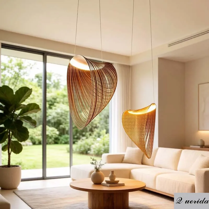

Nordic wooden bird's nest pendant light, retro rural style LED living room, dining room, villa bedroom pendant light, home light