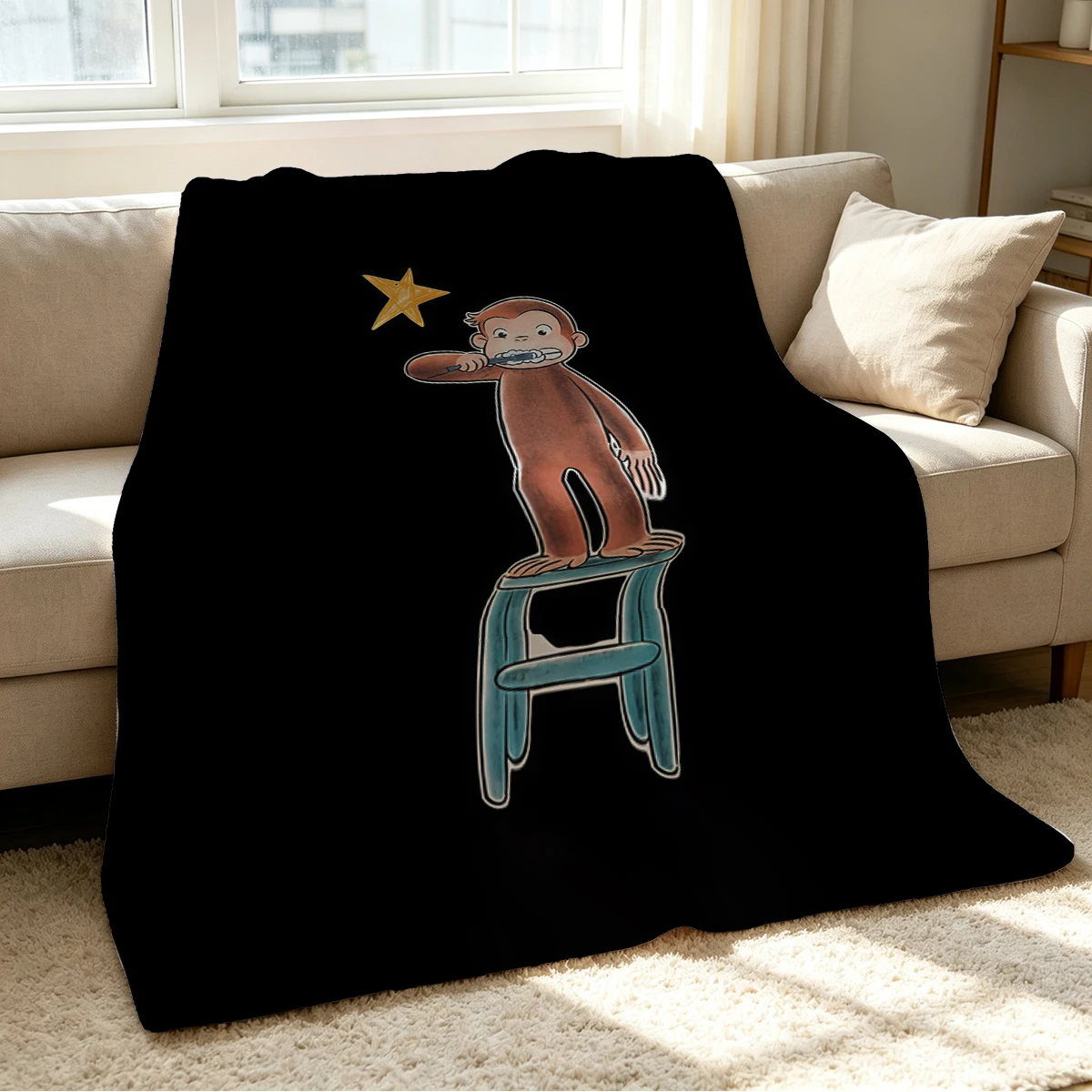 Star Monkey Blanket Soft Cozy Throw for Sofa Bed Festive Holiday Decor Gift for Kids and Adults,Lightweight and Warm