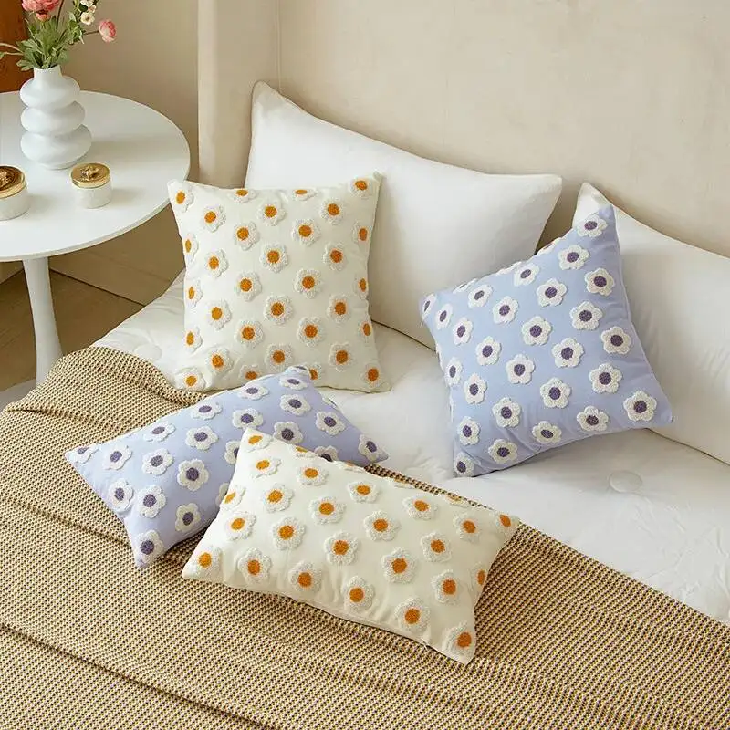 Nordische bestickte Gänseblümchen-Kissenbezüge, Boho-Blumenmuster, moderne dekorative Kissenhüllen für Sofa, Bett, Wohnzimmerdekoration – Detail 1