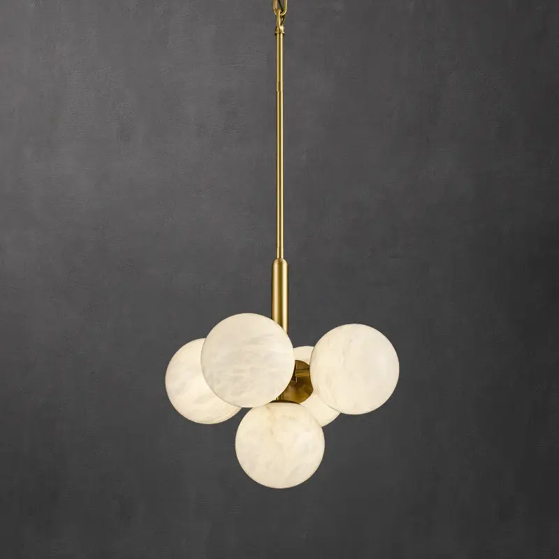Spanish Natural Marble Chandelier Minimalist Living Room Bedroom Staircase Marble Sphere Magic Bean Pendant Lamp Dining Room