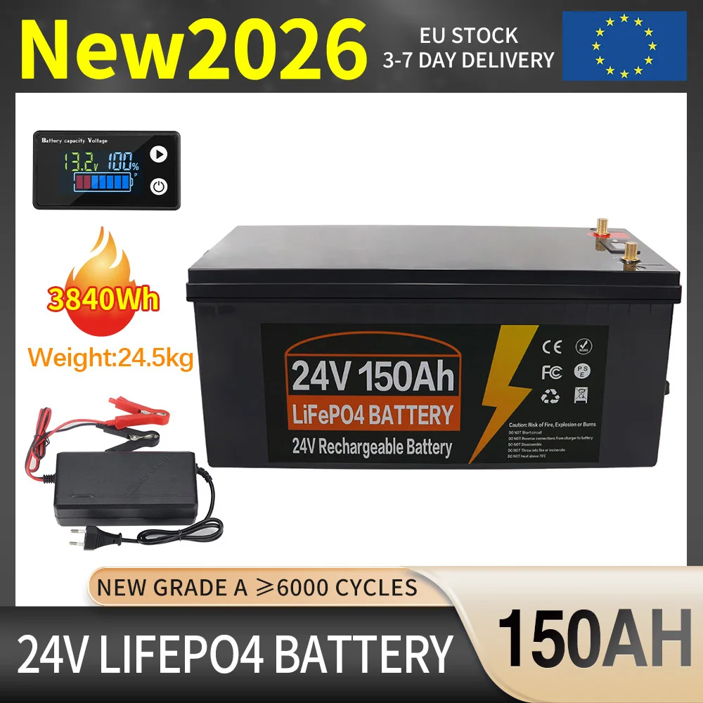 EU-voorraad 12V 24V 350Ah 150Ah 100Ah LiFePo4-batterij met ingebouwde BMS Lithium-ijzerfosfaatcel 6000 cycli voor campers, golfkarren, zonne-energie, belastingvrij