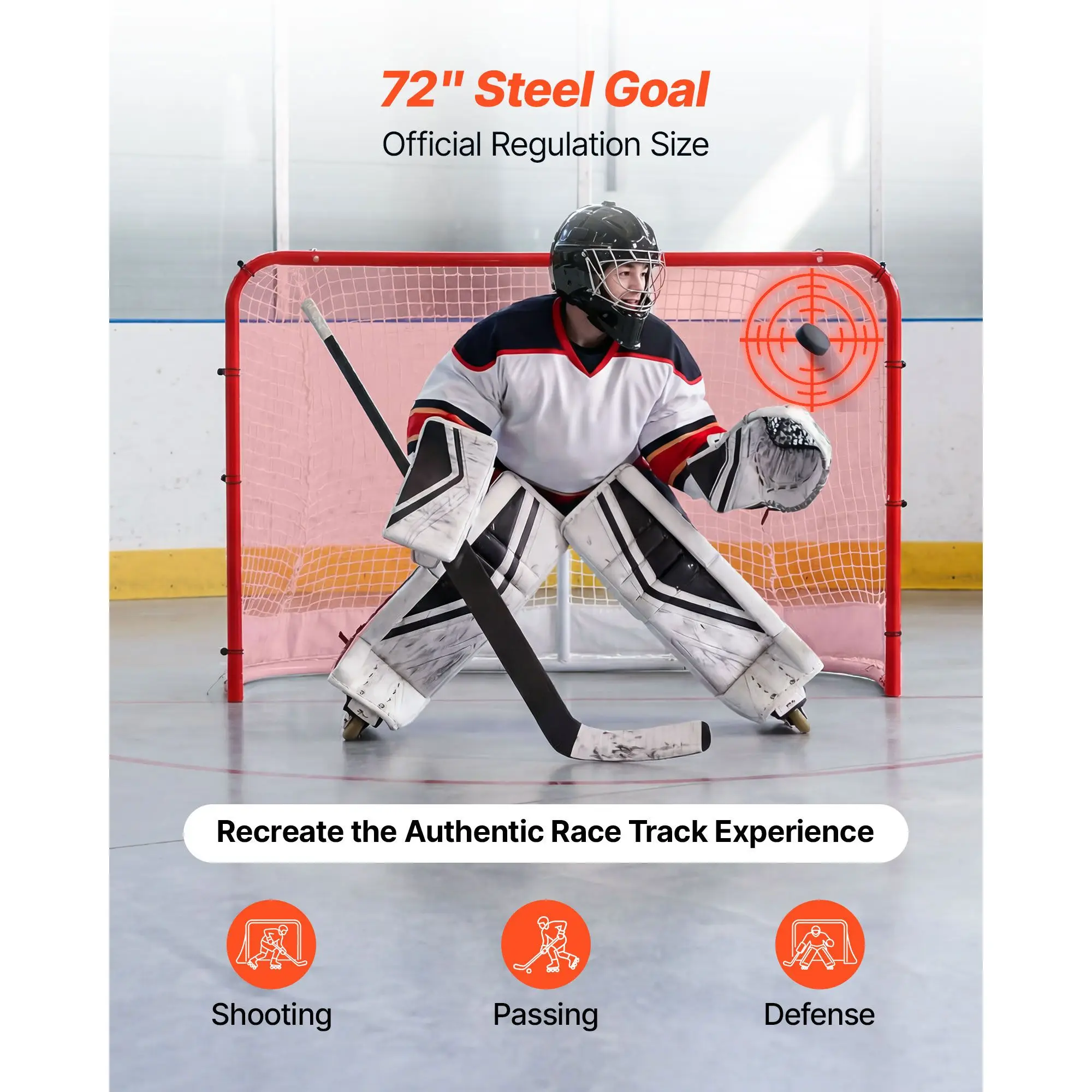 Street Hockey Goal, Heavy-Duty Steel Street + Roller Hockey Nets, Durable Hockey Net for Indoor Outdoor Use, Lightweight Portable Training, Easy Assembly for Backyard Park Garage, 72 x 48 in