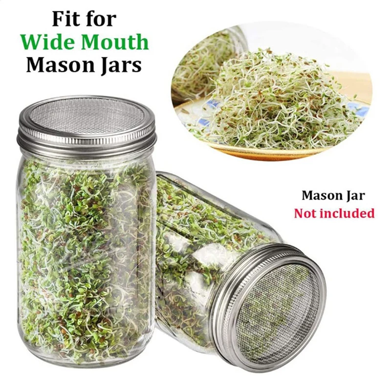 Stainless Steel Seed Sprouting Lid Wide Mouth Plastic Mason Jar Lid Mesh Screen Strainers Filter Sprouter Germinator Accessories