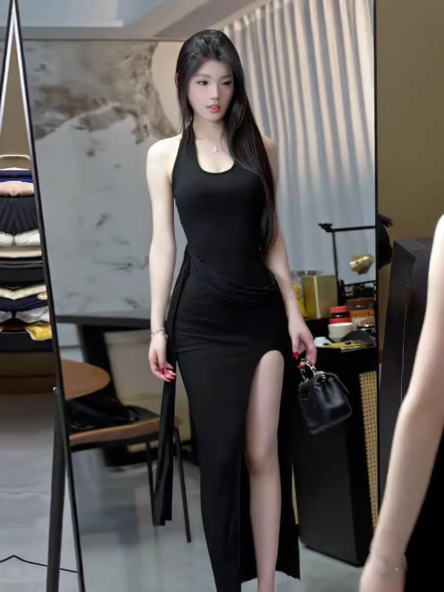 Abiti da donna Party Night senza maniche Milkmaid increspato raccolto smocking elasticità regolabile aderente artistico dimagrante pendolarismo