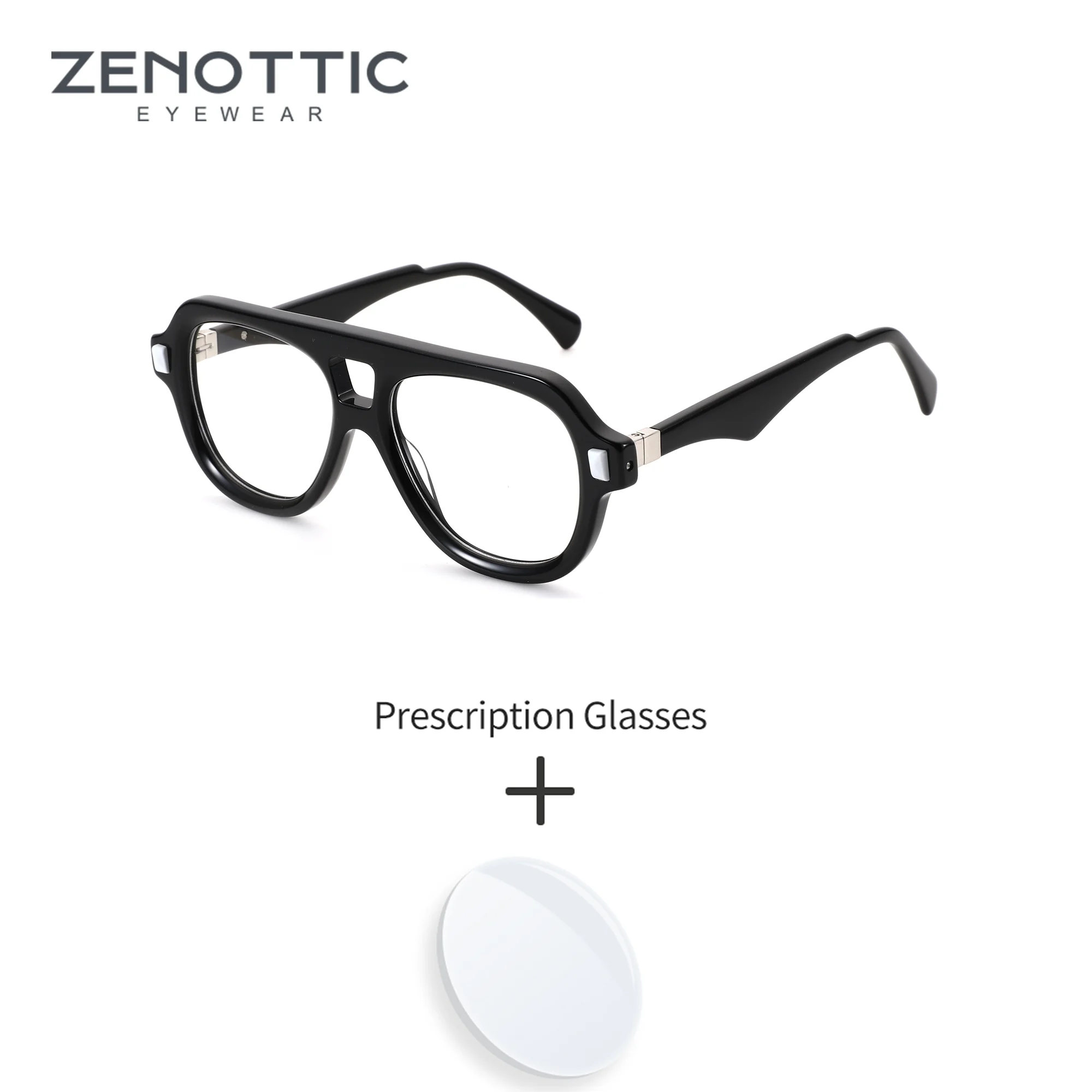 

ZENOTTIC L Size Aviator Prescription Glasses Men Handmade Acetate Optical Lenses Myopia Vision Correction