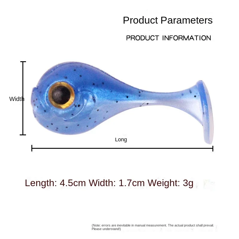 Cebo Luya de silicona con cabeza grande, cola única, doble Color, cebo de pez mandarín, equipo de pesca, Señuelos de pesca, cola en T, cebo suave de 4,5 cm y 3g